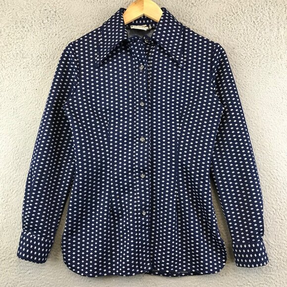 1970S Chapter Two COLLARED POLKA DOT BLOUSE size S - Picture 1 of 7